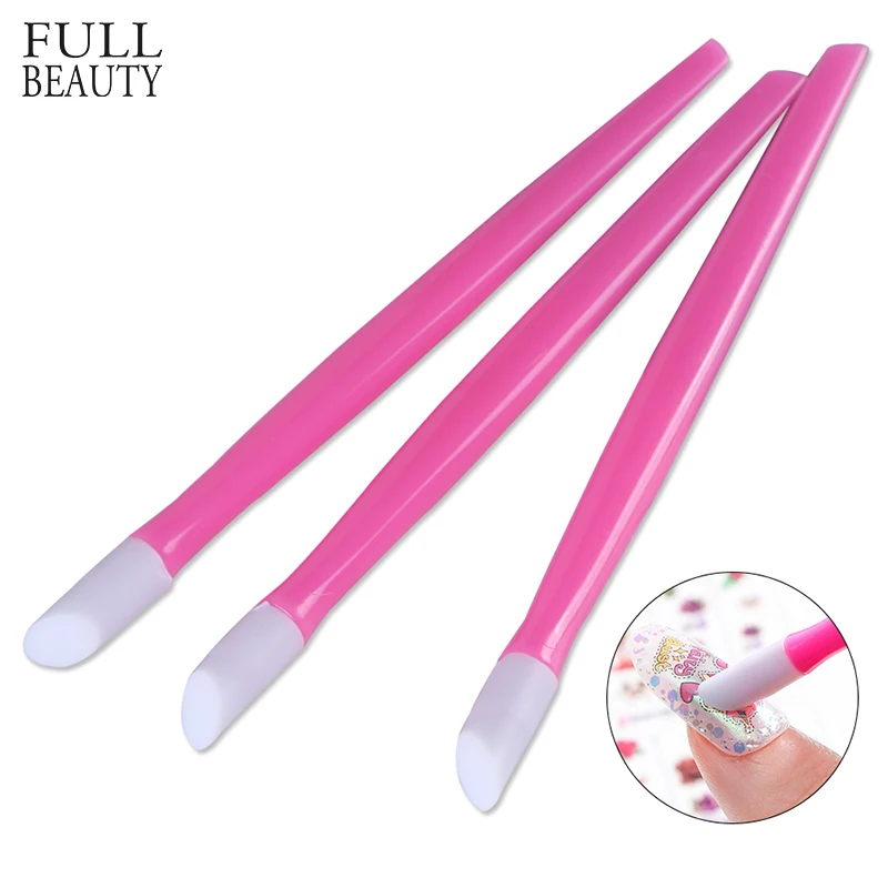 

3pcs Soft Plastic Nail Pusher Double-end Rubber Pressure Pen Smooth Stick for Sticker Powder Manicure Nail Remover Tools CHNC370