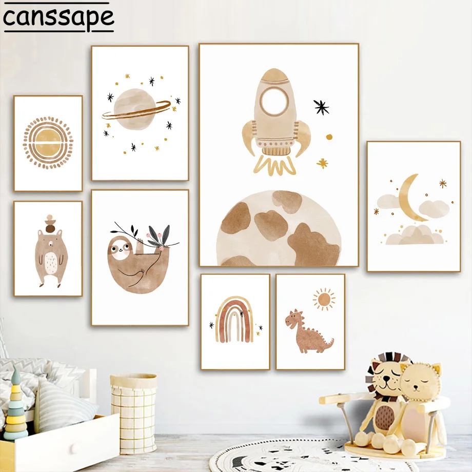 

Ракета, холст, живопись, планеты, искусство, принты, динозавр, настенные плакаты в стиле бохо, искусство стены, искусство, картина, декор детс...