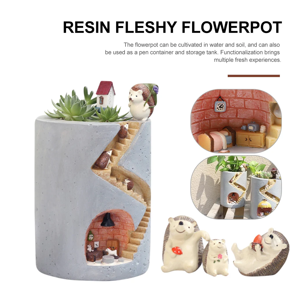 

New Creative Animal Resin Flower Pot Succulents Planter Water Planting Container Rabbit Hedgehog Decorative Pot Desktop Ornament
