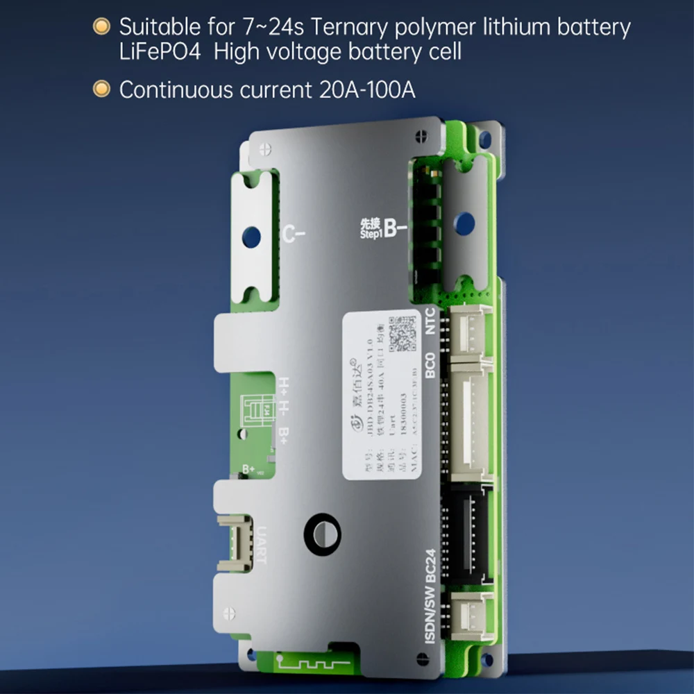 Фото JBD DB24SA03 Встроенный BT 7S-24S 8S 9S 10S 11S 12S 13S 14S 15S 16S 20S 21S 40A 50A 60A 80A Smart BMS LFP NMC с подогревом UART №1