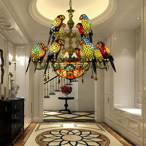 Дизайнерская люстра в стиле арт-деко, тифанни, попугай, подвесной светильник, лампа для столовой