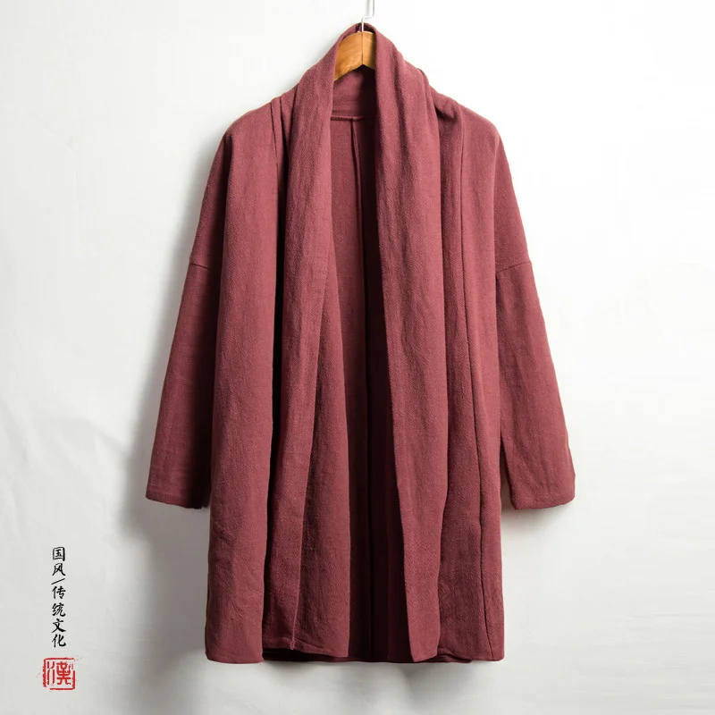 

Summer Cotton Men's Wear Thin Windbreaker Outdoors Camping kungfu Sports Leisure Linen Coat Male Black Easy Flax Loose Clothes