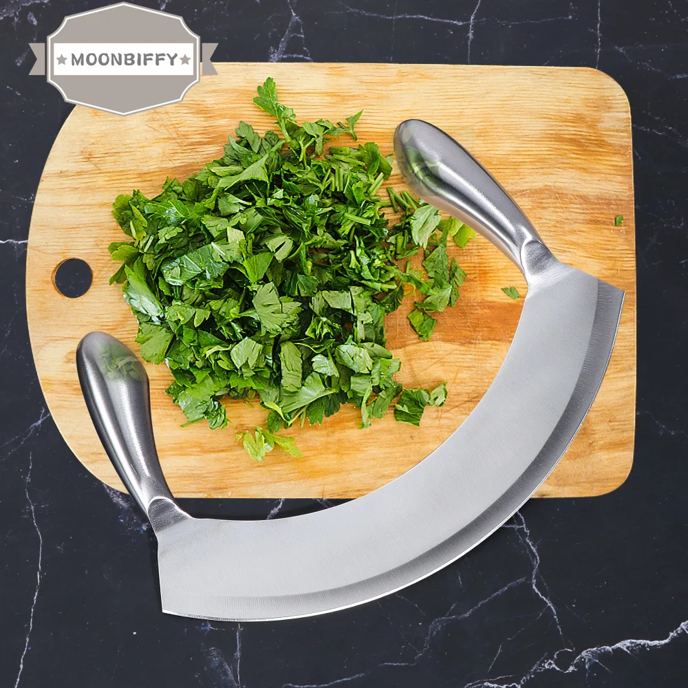 

8,5 дюймовый нож из нержавеющей стали для резки, пиццы, фрукты, строительные Dicer с изогнутым лезвием, кухонная травяная мясорубка