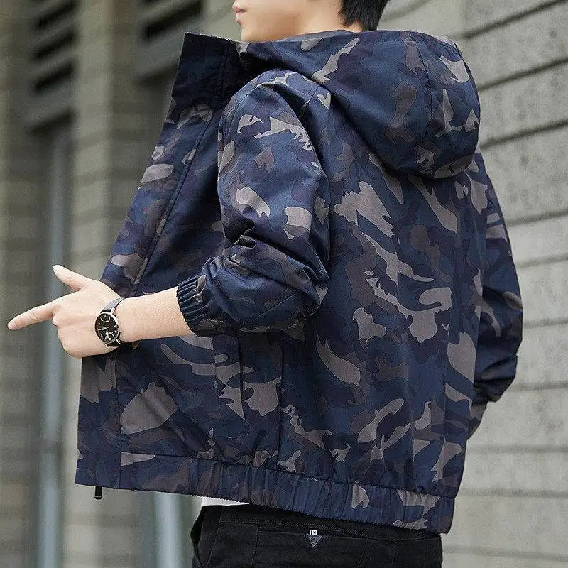 

Spring and Autumn Fashion Men's Clothing Street Trend Camouflage Hooded Casual Tooling Jacket Loose Youth Sports Outerwear Tops