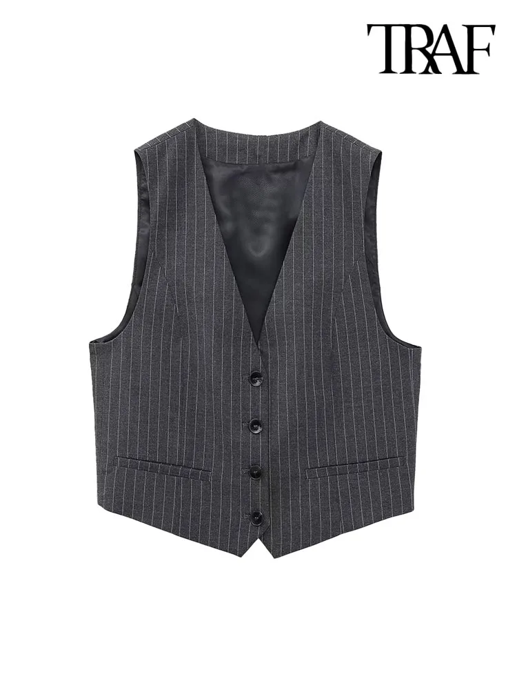 

Женский винтажный укороченный жилет на пуговицах спереди, с V-образным вырезом