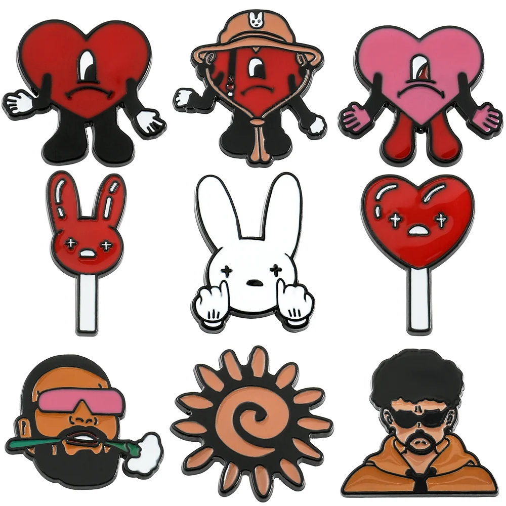 

Cute Bad Bunny Brooch Cosplay Singer Bad Rabbit Red Heart Badge Enamel Brooch Clothing Backpack Pin Decoration Accessories Gifts