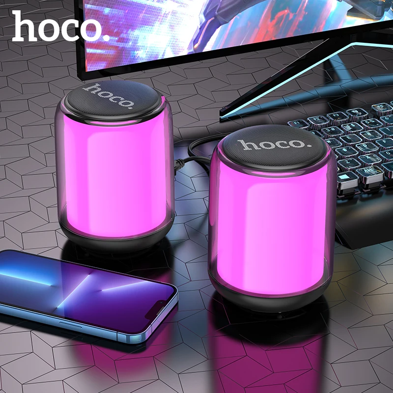 

HOCO Computer Speakers PC Sound Box HIFI Stereo Microphone USB Wired 3.5mm audio jack with RGB color light for Desktop Computer
