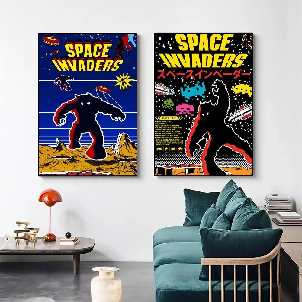 Фото Ретро-постер с изображением игры S-Space Invaders, настенная живопись на холсте для гостиной, спальни, домашнего декора №4