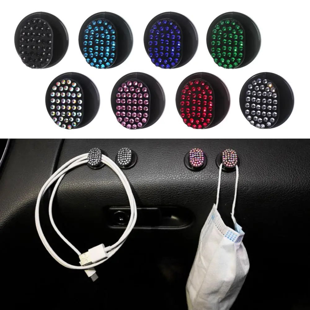 

Creative Crystal Self Adhesive Rhinestone Car Mounted Hooks Door Hanging Car Hooks Groceries Bag Hanging