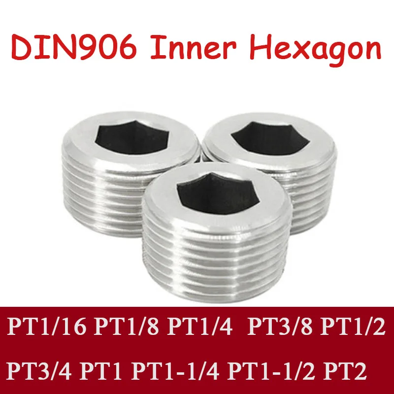 

1PC 304 Stainless Steel DIN906 Inner Hexagonal Plug Throat Plug British Standard PT1/16-PT2