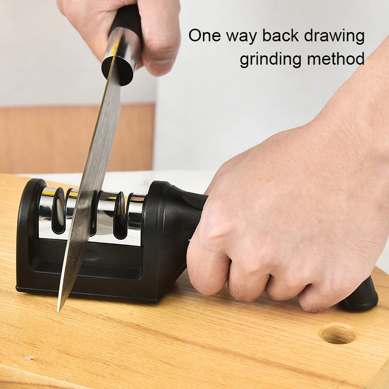 

Kitchen 3-Segment Knife Sharpener Household Multi-Functional Hand-Held Three-Purpose Black Sharpening Stone