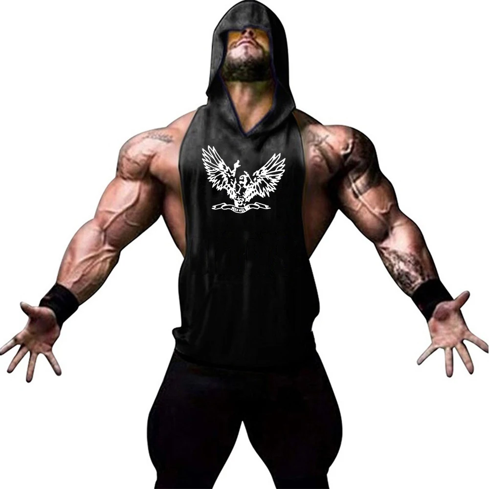 

Cotton Hoody Workout Gym Tank Top Mens Muscle Sleeveless Sportswear Stringer Fashion Clothing Bodybuilding Singlets Fitness Vest