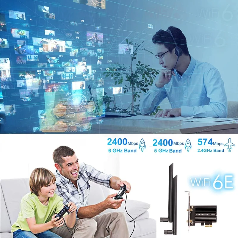 

Wireless Network Card With 8DB Antenna Bluetooth 5.2 Desktop Built-In PCIE Wireless Network Card