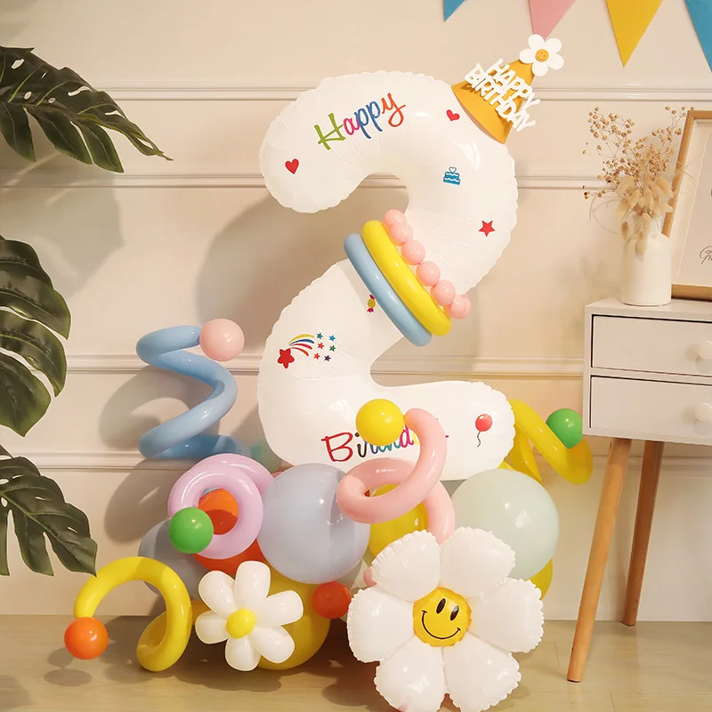 Boy Girl Colorful White 1 2 3 4 5 6 7 8 9 0 Number Pastel Balloon Column Kit First One 2 Year Birthday Party Decoration 100 Days