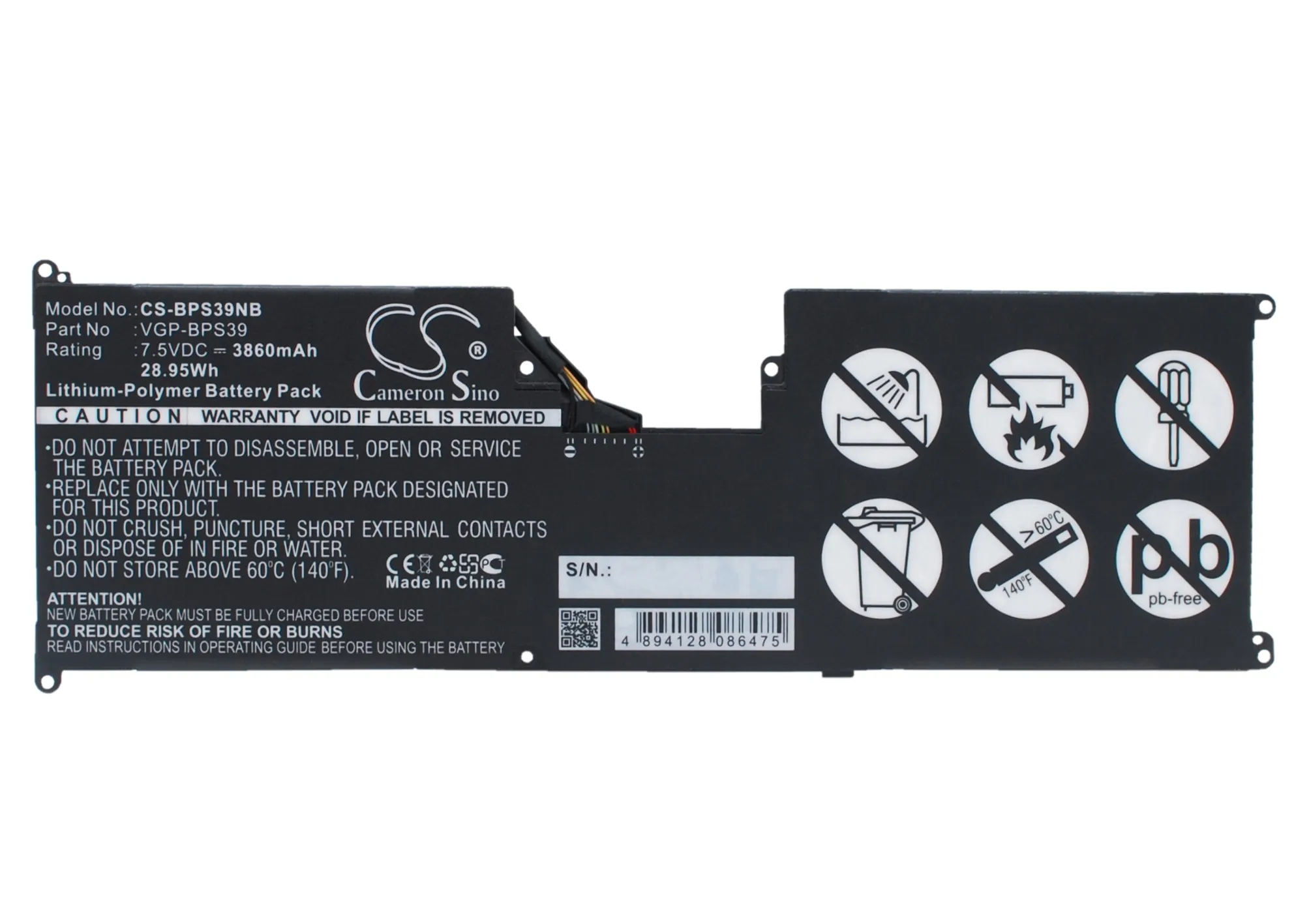 

CS 3860mAh / 28.95Wh battery for Sony SVT11213CGW, SVT11215CGB/W, SVT11215CW, VAIO Tap 11 VGP-BPS39