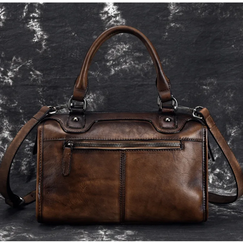 MOTAORA Vintage Women's Bag Handmade Handbags For Women Genuine Leather Shoulder Bags Luxury Designer Boston Bag Ladies Handbag