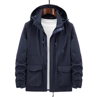 men coat with hodd mens outdoor sports windproof jacket thin loose large size multi pocket tooling jacket trench coat men