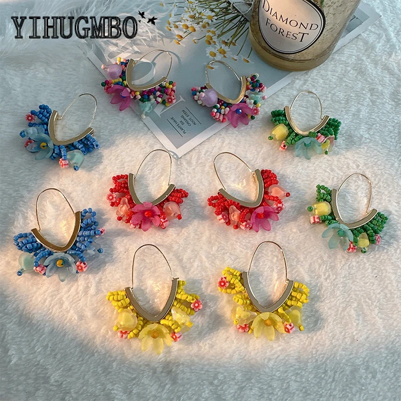 

YIHUGMBO Minimalist Niche Design Shaped Earrings Earrings Flower Hand Woven Earrings Minimalist Fashionable Earrings Jewelry