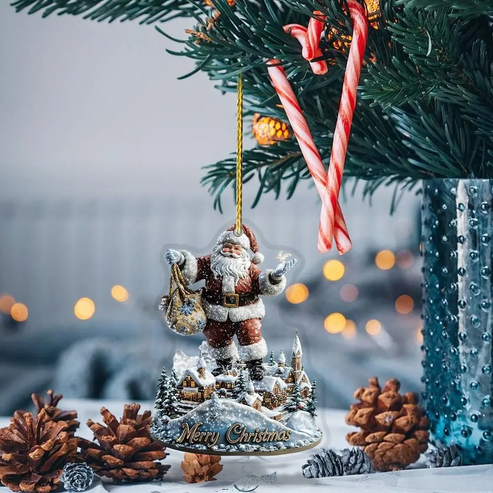 2D Рождественский акриловый кулон плоский снежок Санта-Клаус подвесной орнамент