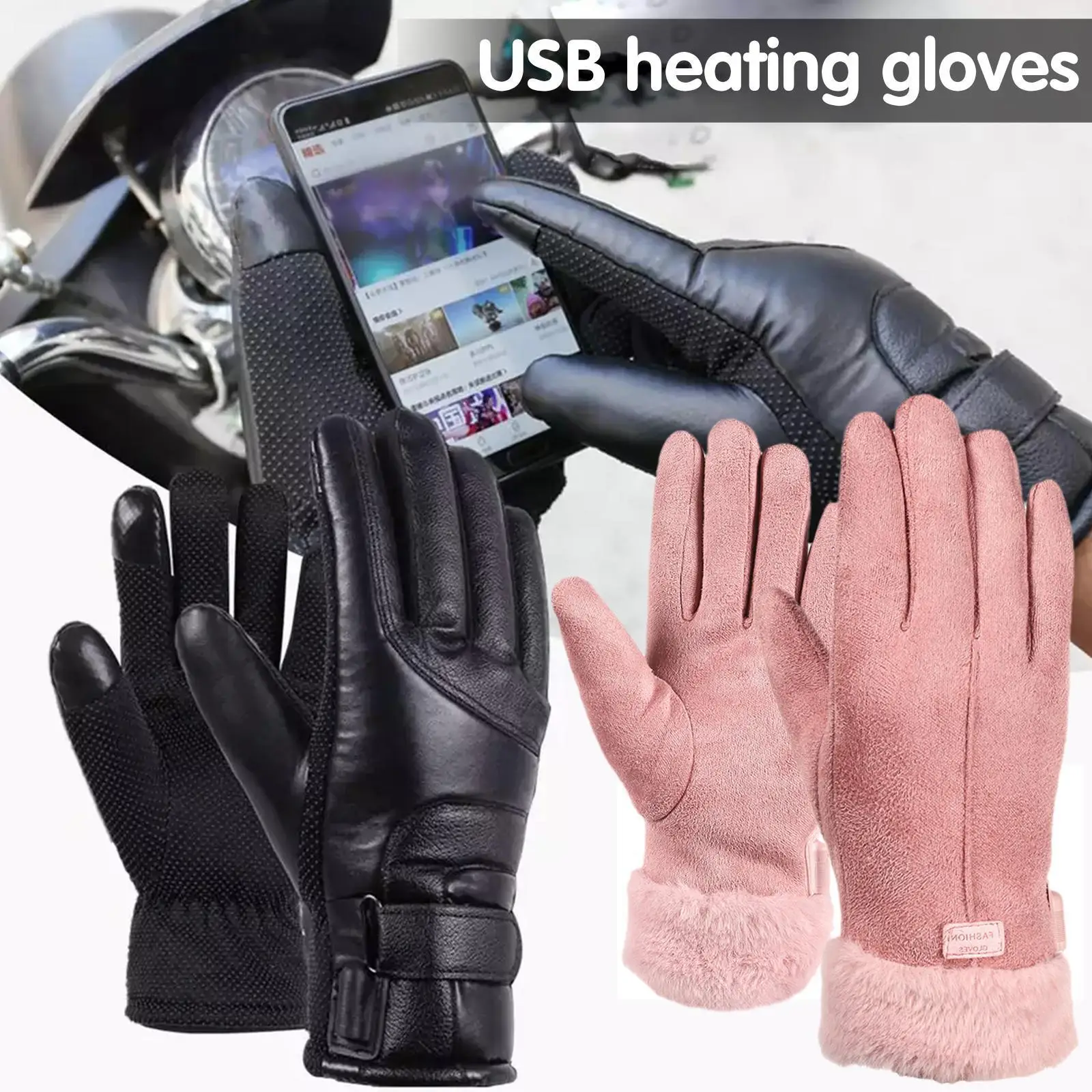 

Heated Full Finger Mittens Screen USB Electric Heating Gloves Windproof Constant Temperature For Skiing Riding Hiking S3Z3