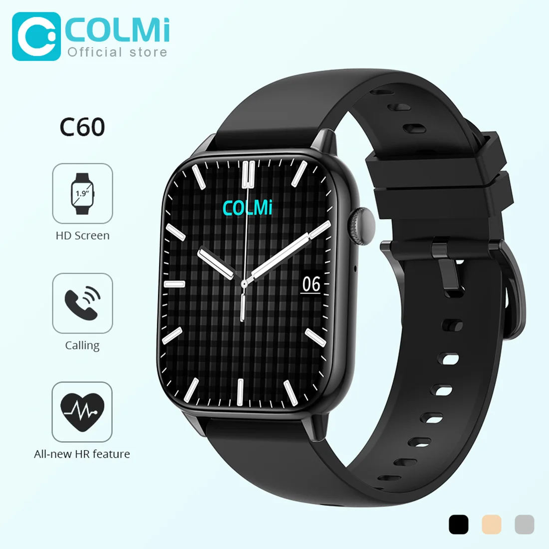 

COLMI C60 Smart Watch 1.9 inch Full Screen Bluetooth Calling Heart Rate Sleep Monitor 19 Sport Models Smartwatch For Men Women