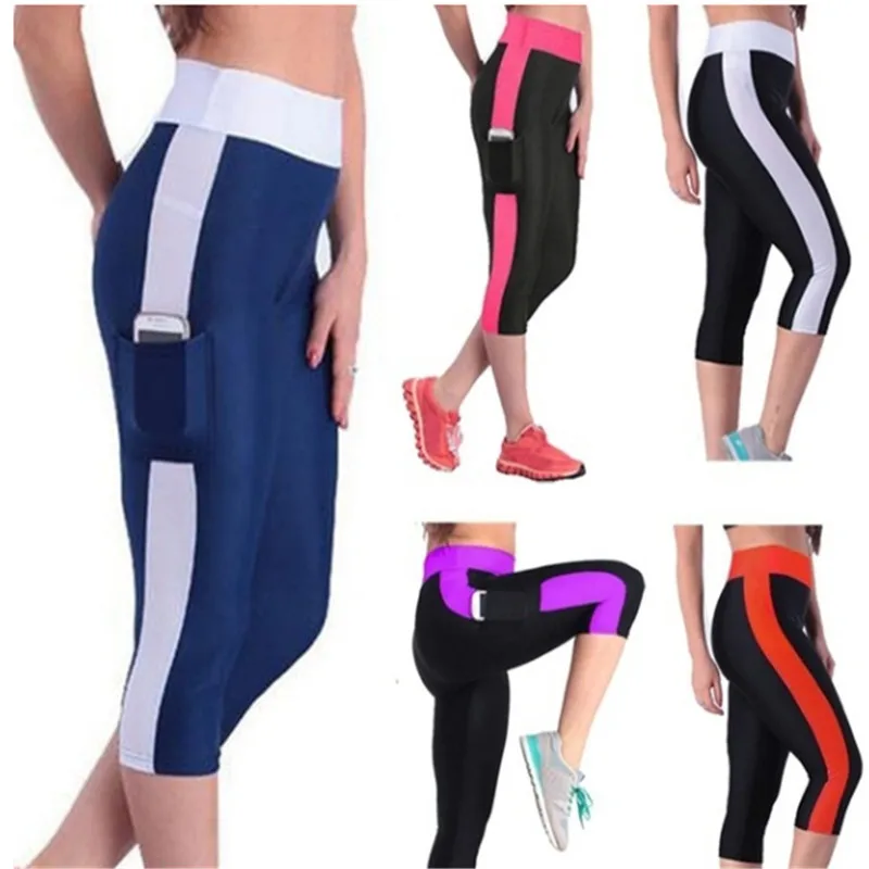 

Women Patchwork Leggings High Waist With Pocket Sports Fitness Leggings Gym 3/4 Slim Ladies Cropped Pants Feminino Leggins