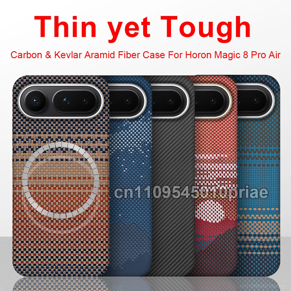 Фото Чехол For Honor Magic 8 Pro Air Carbon из арамидного волокна, кевлара, ткани MagSafe, тонкий, жесткий, магнитный, черный, Slim Light Red 600D №1