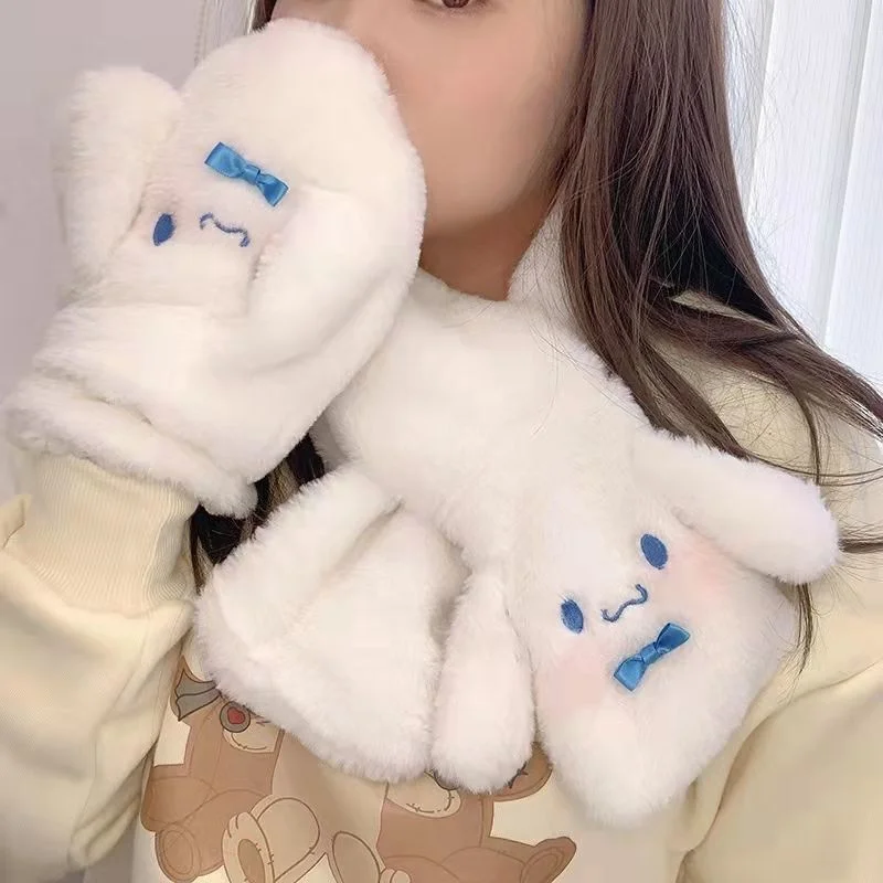 

Cute White Dog Gloves Scarf Winter Girl Cartoon Korea Girl Heart Warm Plush Student Outdoor Net Red 2022 New Style