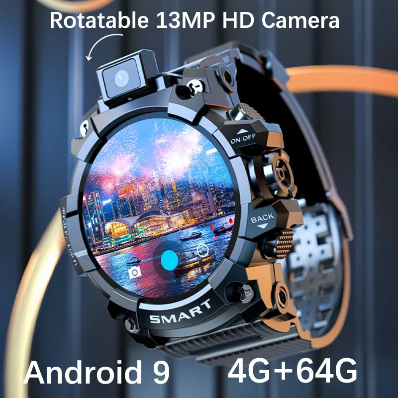 

New Q99 4G Net Rotatable Camera 13MP Smart Watch Android 9 1.6 Inch Man GPS 64G Outdoor Sports 1030mAh Wifi App Sim Video Call