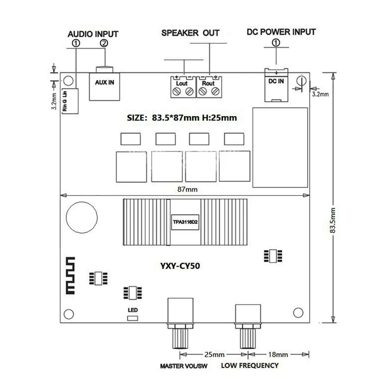 TPA3116 Усилитель Bluetooth 5.0 Двухсторонний внешний интерфейс аудиовхода обработка