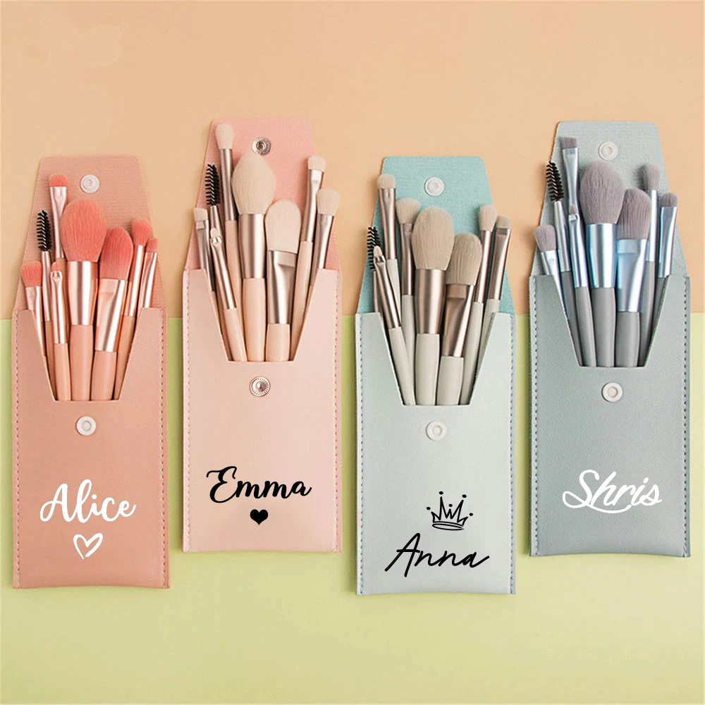 

Personalized 8Pcs Makeup Brush Set Travel Makeup Bag Wedding Bridal Bridesmaid Shower Favors Bachelorette Party Gift for Her