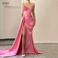 lorie pink mermaid evening dresses v neck bodycon pleated dubai celebrity gowns off shoulder crystals beadings formal party gown
