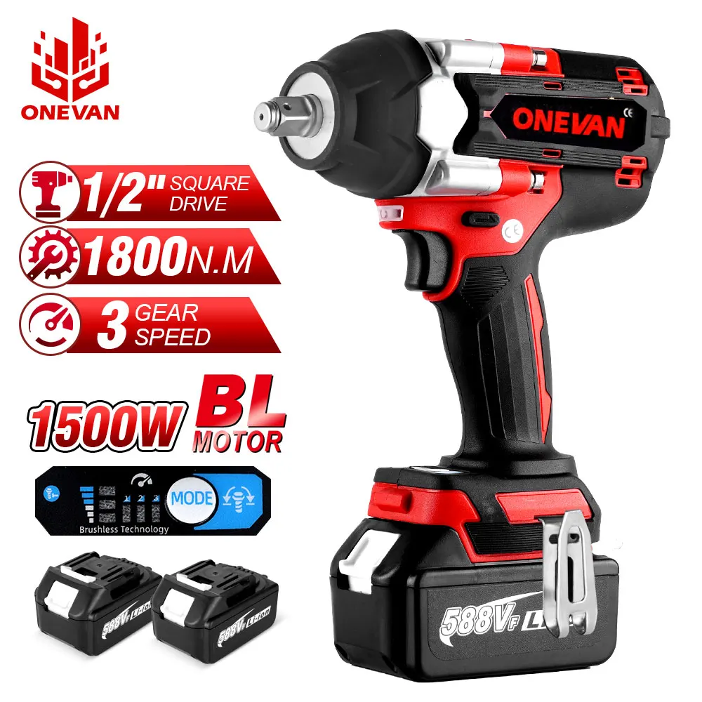 ONEVAN 1800N.M Brushless Electric Impact Wrench 1/2 inch Cordless Wrench Driver Power Tool For Trucks For Makita 18V Battery