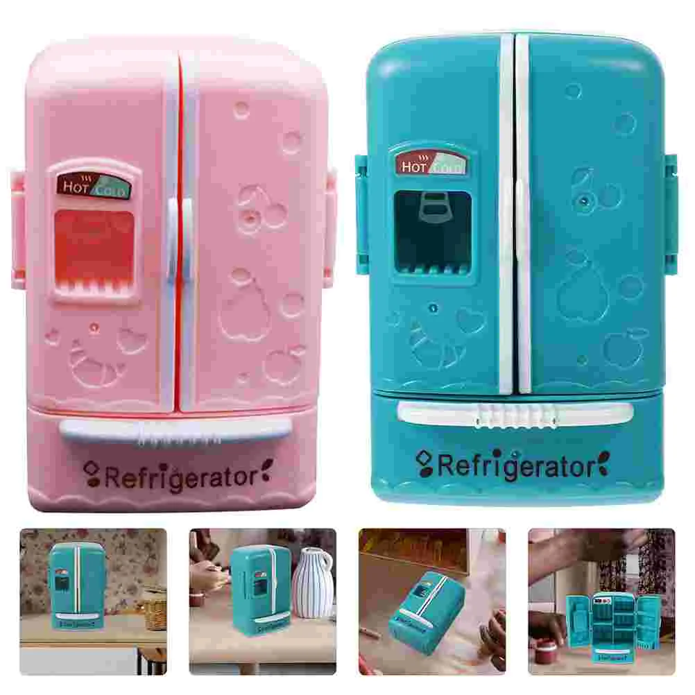 

2Pcs Dolls Furniture Model Miniature Refrigerator Miniature Fridge Ornament Micro Landscape Prop