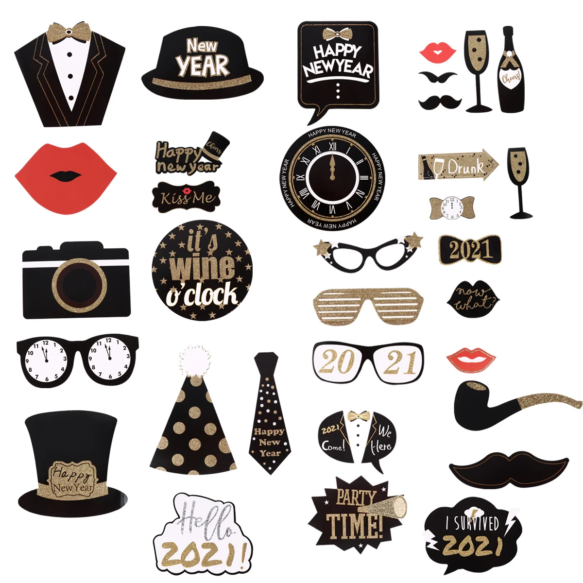 

36pcs Paper Photo Props New Year Party Decorations Taking Photo Props Handheld