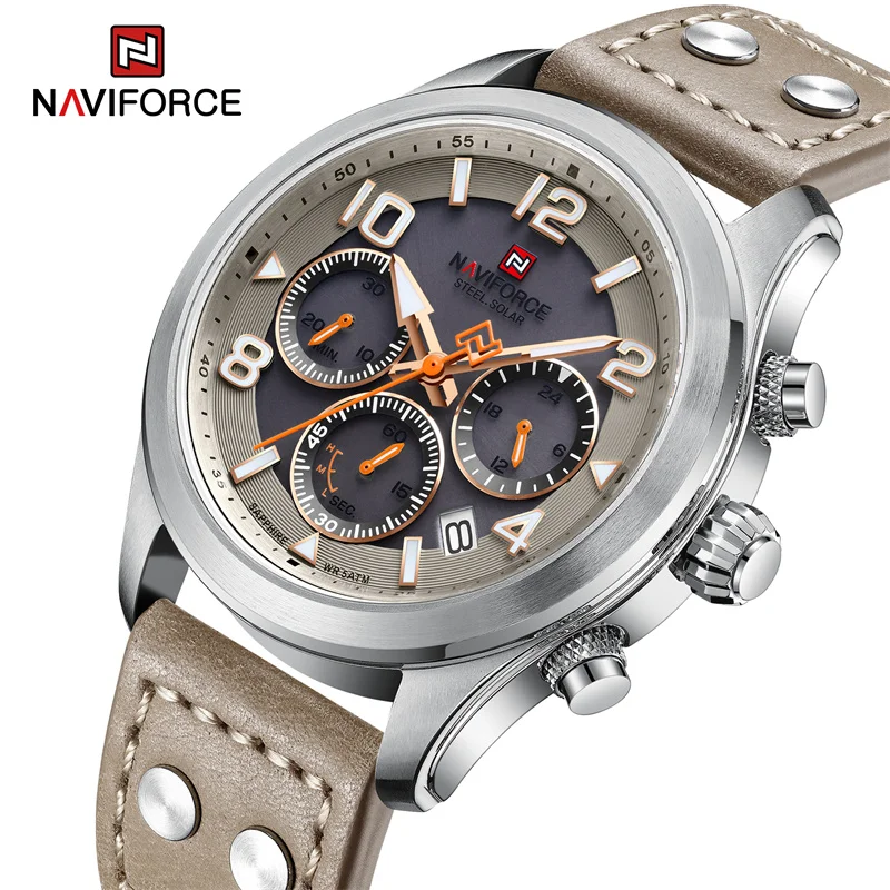 NAVIFORCE 2025 Роскошные мужские часы с механизмом Eco-Drive ...