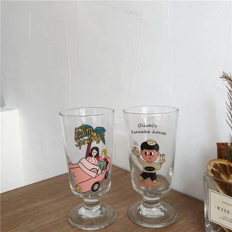 

280ml Korea Cute Claer Glasses Water Goblet Fruit Milk Tea Beer Steins Home Glasses Cups for Lounge Bar Men and Women Gifts