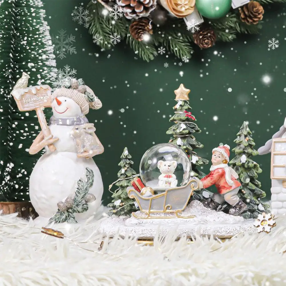

Christmas Village Resin House Santa Claus Snowman Christmas Tree Ornament Desktop Showcase Decor New Year Home Gift For Kid T0X3