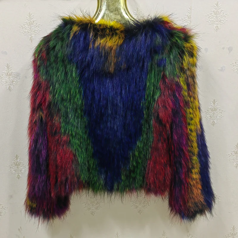 Factory Customized Women's Colorful fox weaving Natural 100% Real Fox Fur Top Fashion  Knitting Process Real Fur Coat enlarge
