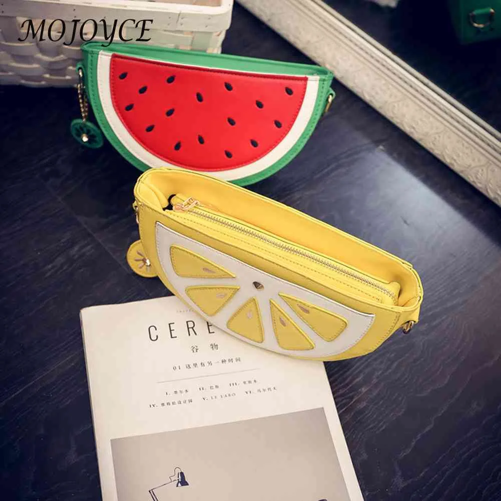 

Female Orange Watermelon Shape Croossbody Bag PU Leather Chain Messenger Bag Shoulder Handbags for Traveling