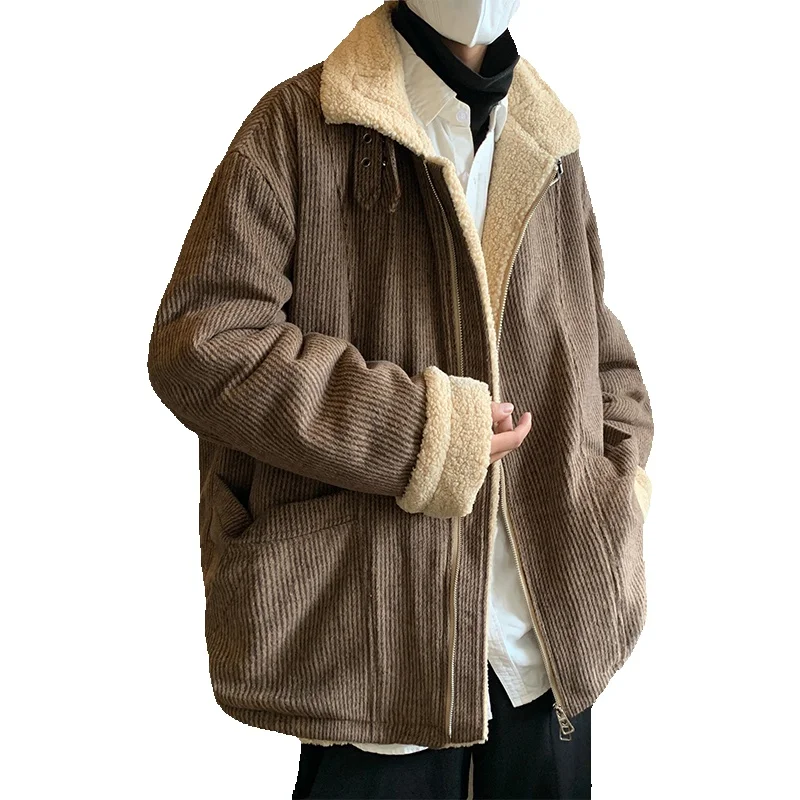 Winter Jacket Men Warm Fashion Retro Thickened Lamb Hair Jacket Men Japanese Streetwear Loose Thick Short Coat Mens Clothes