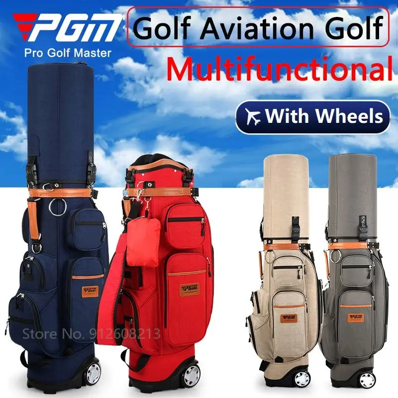 PGM Multifunctional Golf Aviation Bag Waterproof Golf Bag with Wheel Double Ball Caps Clubs Bags with Code Lock Free Rain Cover