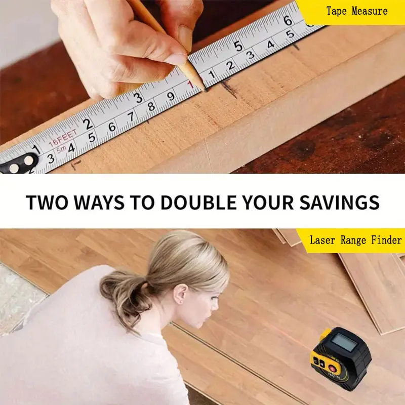Лазерный дальномер 2-в-1 с USB-зарядкой 131ft/262ft измерительная лента 16FT ЖК-дисплей