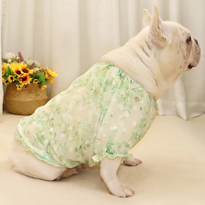 

Summer Thin Chiffon Puppy Dress Shiba Inu Corgi English Bulldog Fat Dog Skirt French Bulldog Clothes Pet T-Shirt puppy clothes