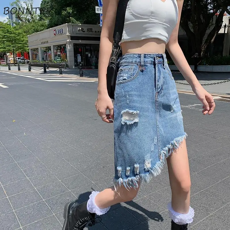 

Denim Skirts Women Tassel Design Fashion A-line Korean Style Ladies High Waist Casual Popular Streetwear Daily Summer Faldas Ins
