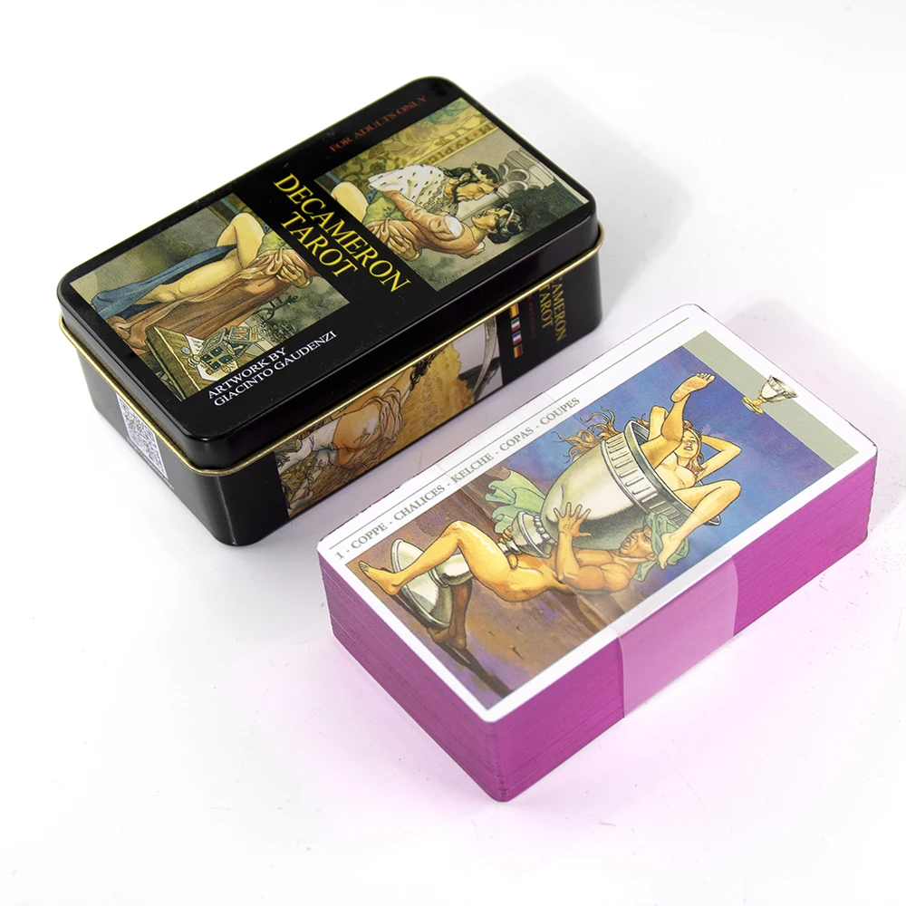 

Decameron Tarot Cards In Metal Box Gilded Edge With E-Guide Book For Beginners Board Games For Adult