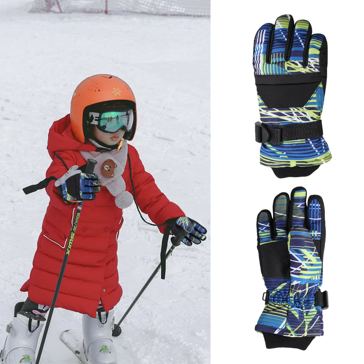 

1 Pair Child Warm Ski Gloves Cycling Full Finger Windproof Gloves (Black)