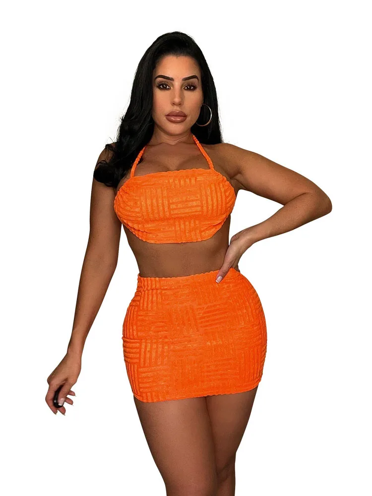 

Szkzk Sexy Two Piece Party Set Women Backless Corset Tops And Skirt High Waist Night Club Outfits Hollow Out Clubwear Sets