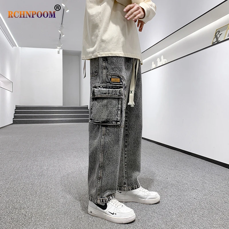 

M-8Xl Straight Jeans Men Loose Casual Wide Leg Pants Men New Hip Hop Streetwear High Quality Multiple Pockets Denim Trousers