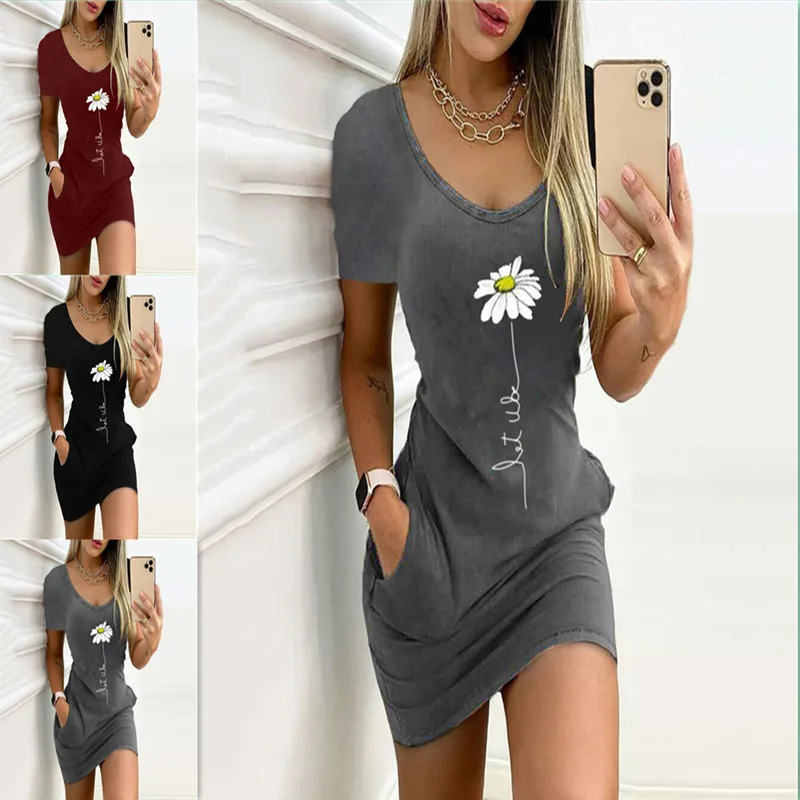 

Woman Elegant Dress Female O Neck Short Sleeve Mid Length Pencil Dresses Ladies Casual Office Cartoon Summer Loose Vestidos A17